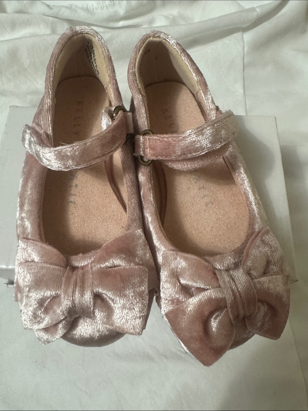 Kelly & Katie Velvet Mary Janes with Bow - Pale Pink